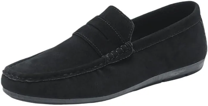 Men's Loafers Round Toe Suede Loafers ?C Lightweight Comfortable Slip-On Shoes with Flat Heel for Casual & Outdoor Wear