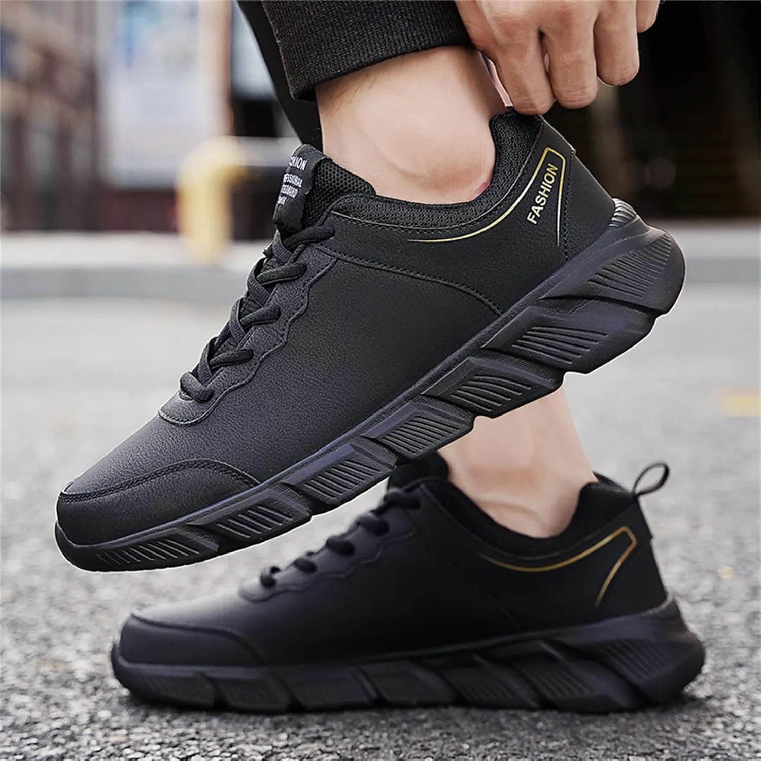 Mens Shoes Casual Leather Laace Up Color Blocking Casual Fashion Simple Shoes Running Big Sneaker Slippers Men