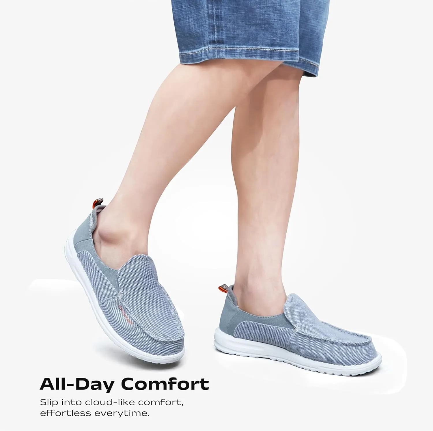 Men's Slip On Deck Shoes Casual Canvas Loafers Slip-Ons Hands Free Comfortable Stretch Flat Boat Shoes