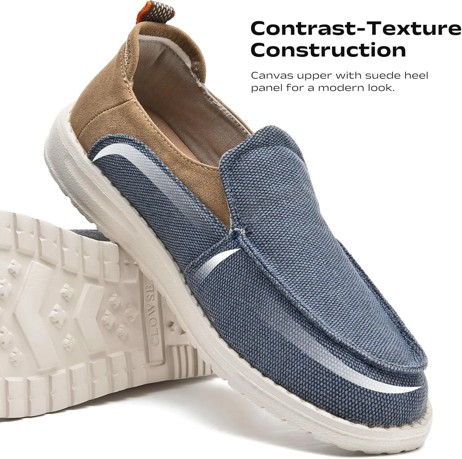 Men's Slip On Deck Shoes Casual Canvas Loafers Slip-Ons Hands Free Comfortable Stretch Flat Boat Shoes