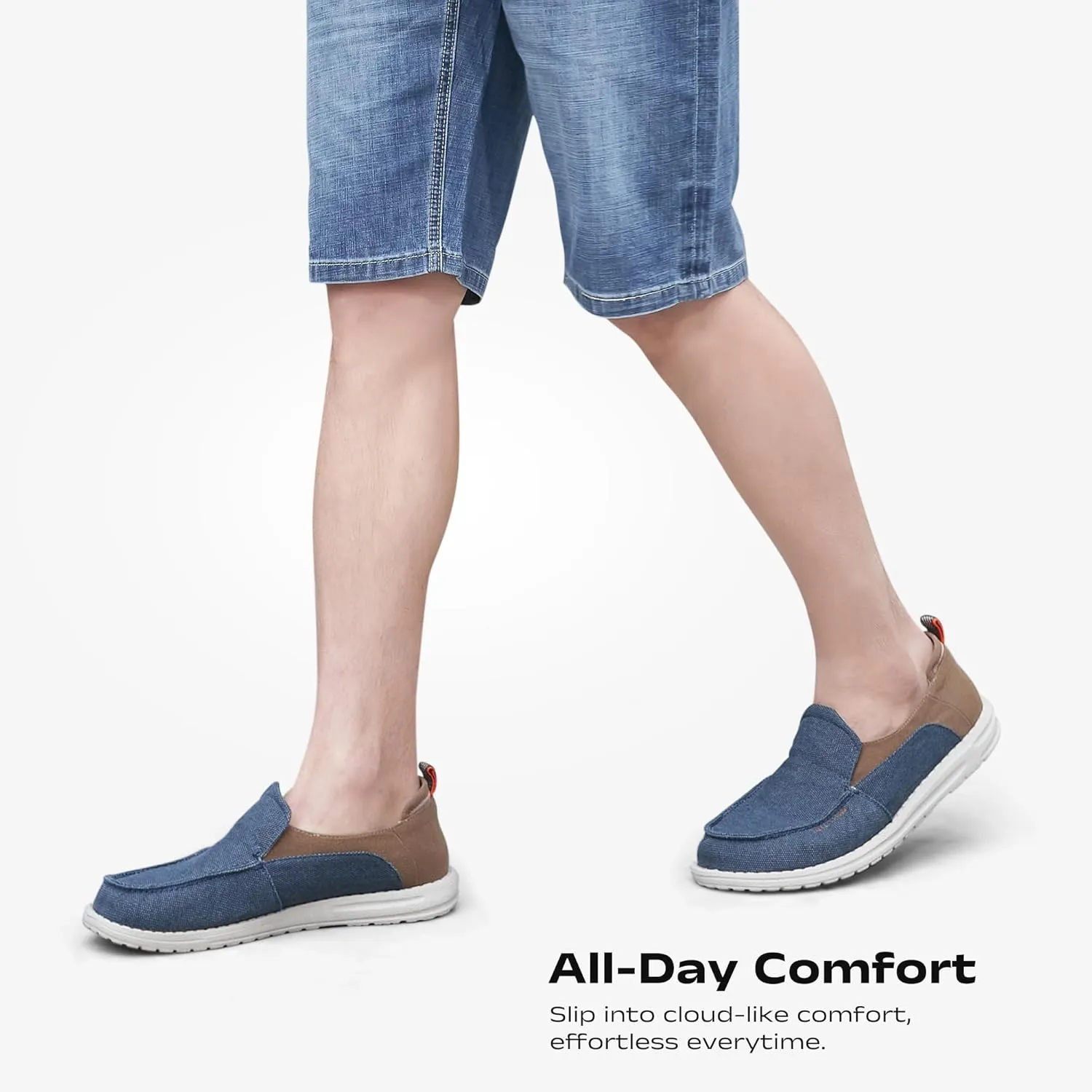 Men's Slip On Deck Shoes Casual Canvas Loafers Slip-Ons Hands Free Comfortable Stretch Flat Boat Shoes