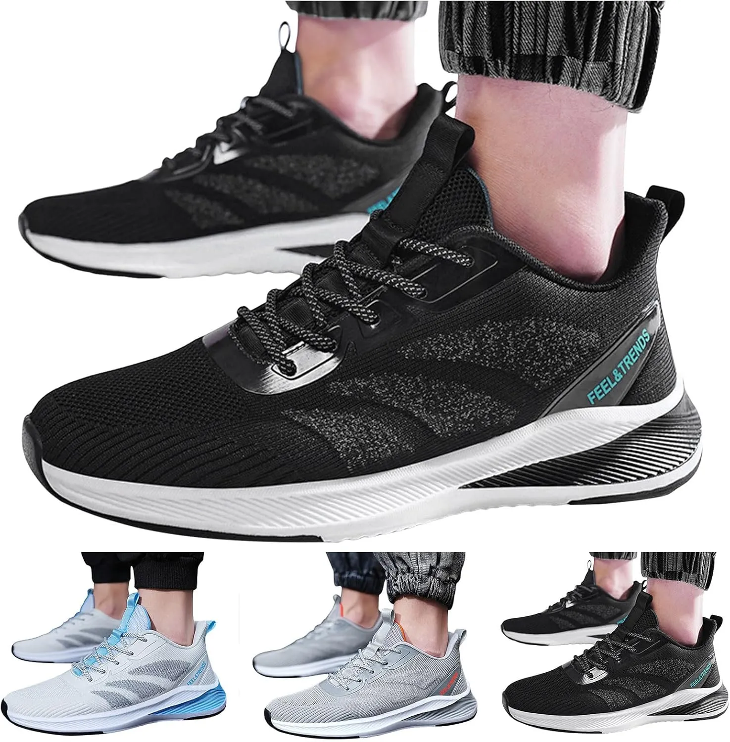 Mens Slip On Men Sports Shoes Fashionable New Pattern Simple Color Blocking Mesh Breathable and Comfortable Lace Up