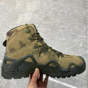 Men's Tactical Waterproof Boots, Durable Comfortable Coated Leather Combat Hiking Shoes