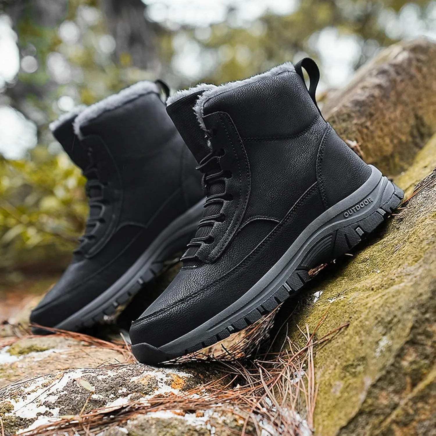 Men's Water Proof Winter Boots Fleece Lined Cold Proof Insulated Snow Boots Lace Up Thick Bottom Winter Hiking Shoes