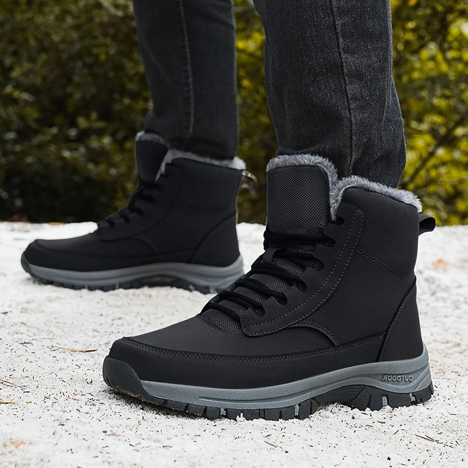 Men's Water Proof Winter Boots Fleece Lined Cold Proof Insulated Snow Boots Lace Up Thick Bottom Winter Hiking Shoes