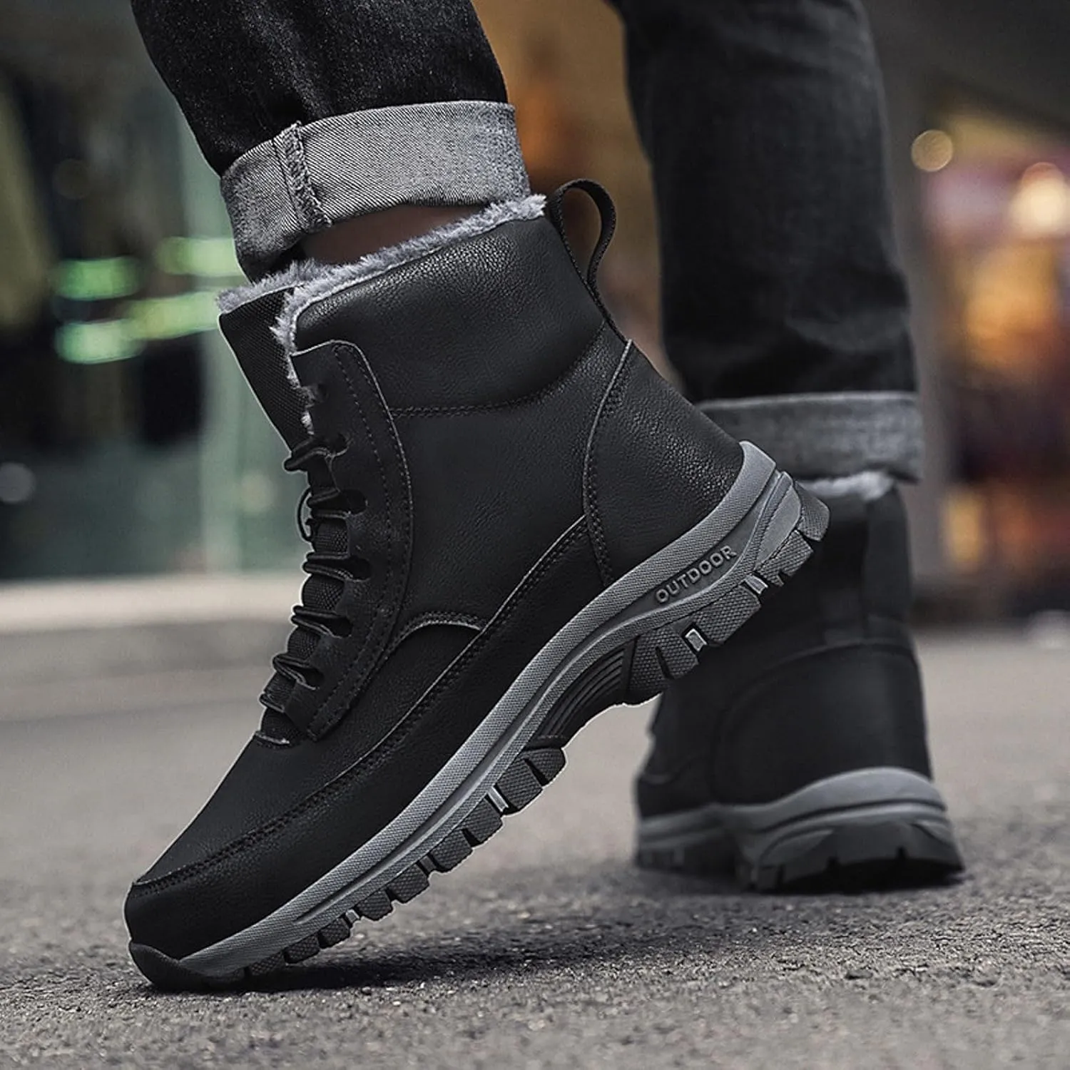 Men's Water Proof Winter Boots Fleece Lined Cold Proof Insulated Snow Boots Lace Up Thick Bottom Winter Hiking Shoes