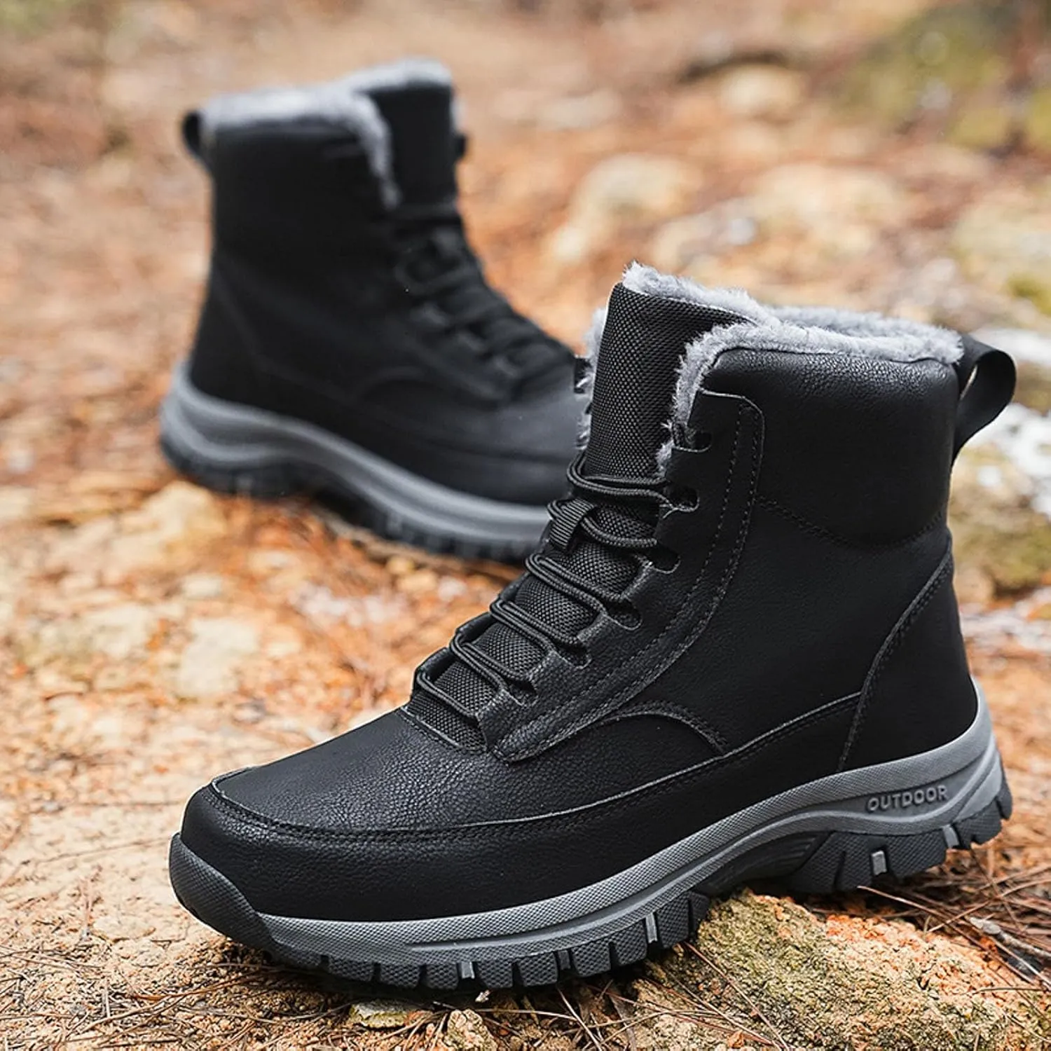 Men's Water Proof Winter Boots Fleece Lined Cold Proof Insulated Snow Boots Lace Up Thick Insulated Rain Boots for Men