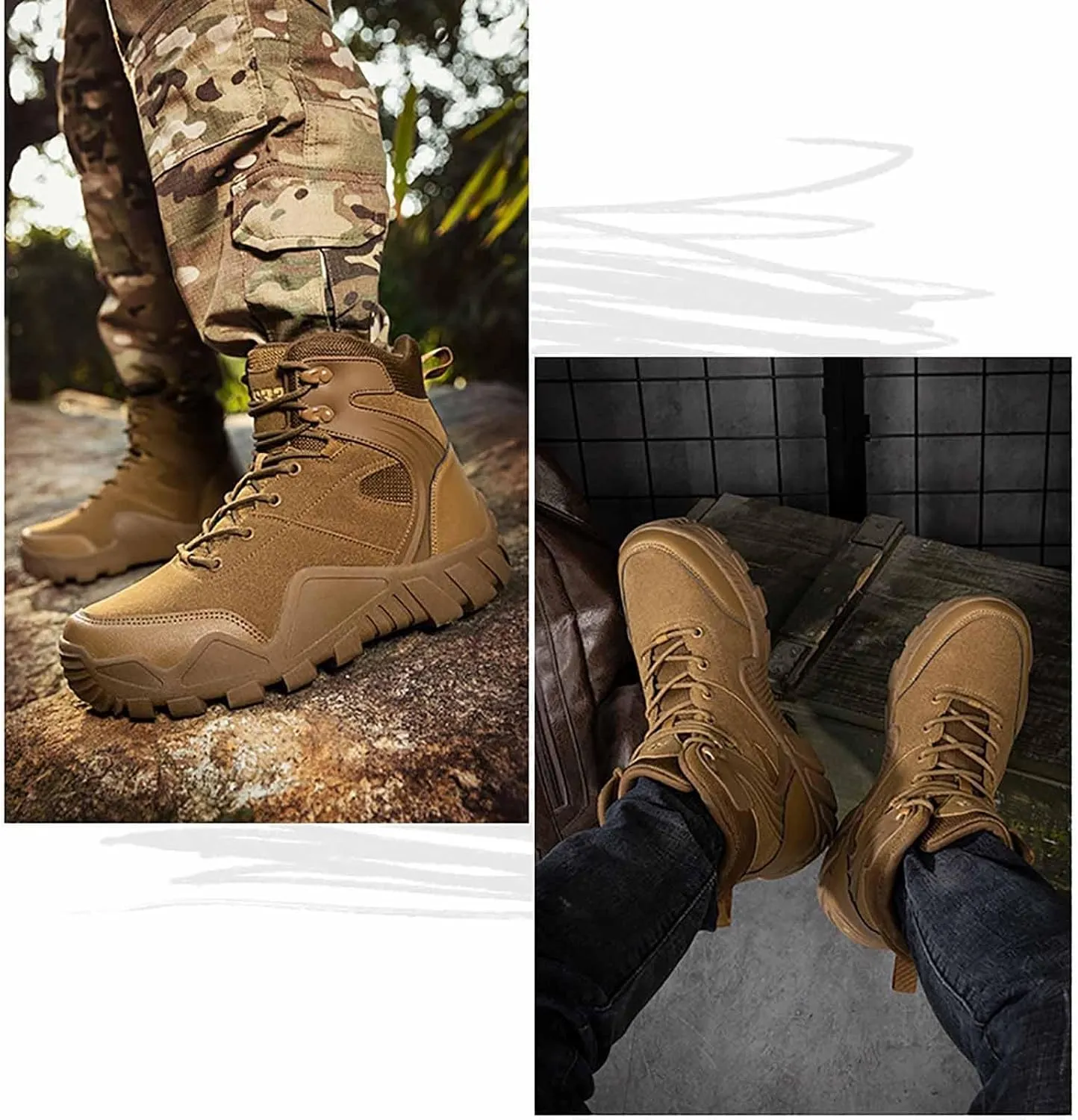Men's Waterproof Hiking Work Boots, Water Proof Tactical Military Outdoor Desert Combat Boots with Sports Socks Durable Army Combat Boots