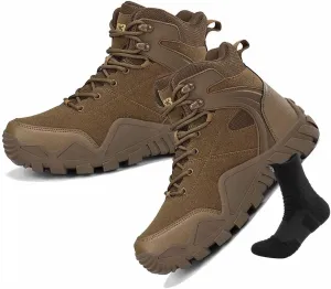 Men's Waterproof Hiking Work Boots, Water Proof Tactical Military Outdoor Desert Combat Boots with Sports Socks Durable Army Combat Boots