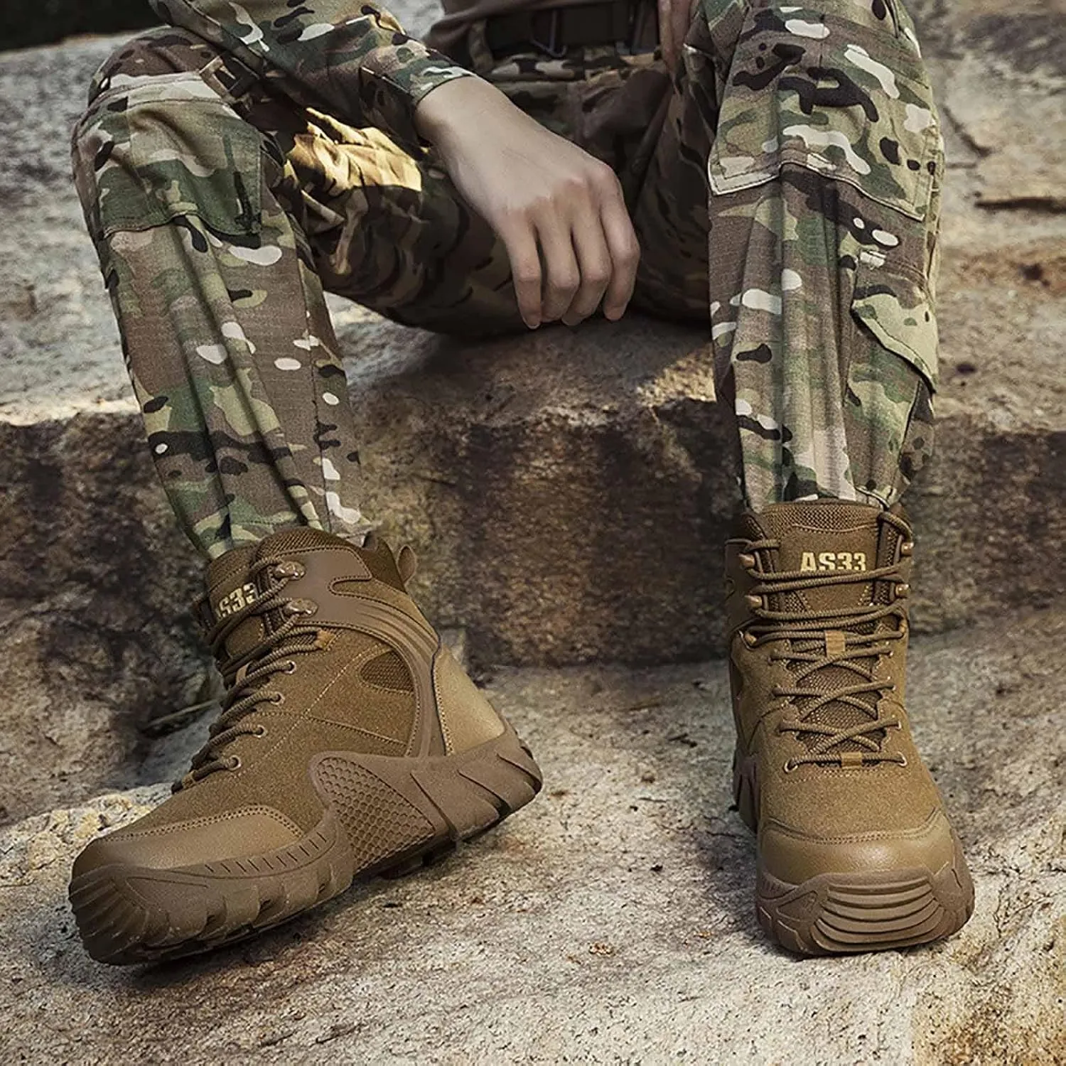 Men's Waterproof Hiking Work Boots, Water Proof Tactical Military Outdoor Desert Combat Boots with Sports Socks Durable Army Combat Boots