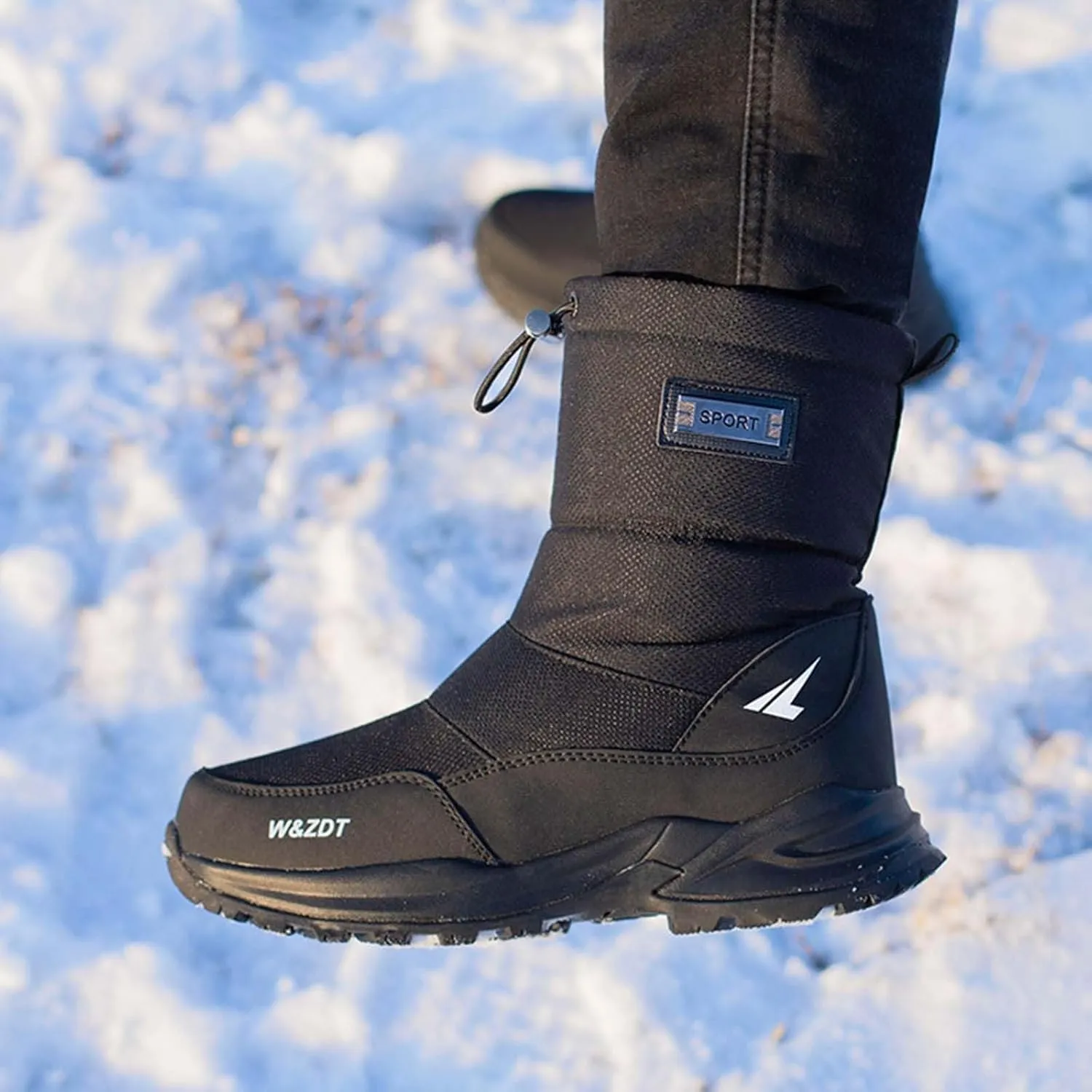 Mens Work Boots Slip On Hiking Sneakers Warm Fur Lined Women Workout Shoes Waterproof Winter Outdoor Botas Waterproof Non Slip Hike Grounded Footwear