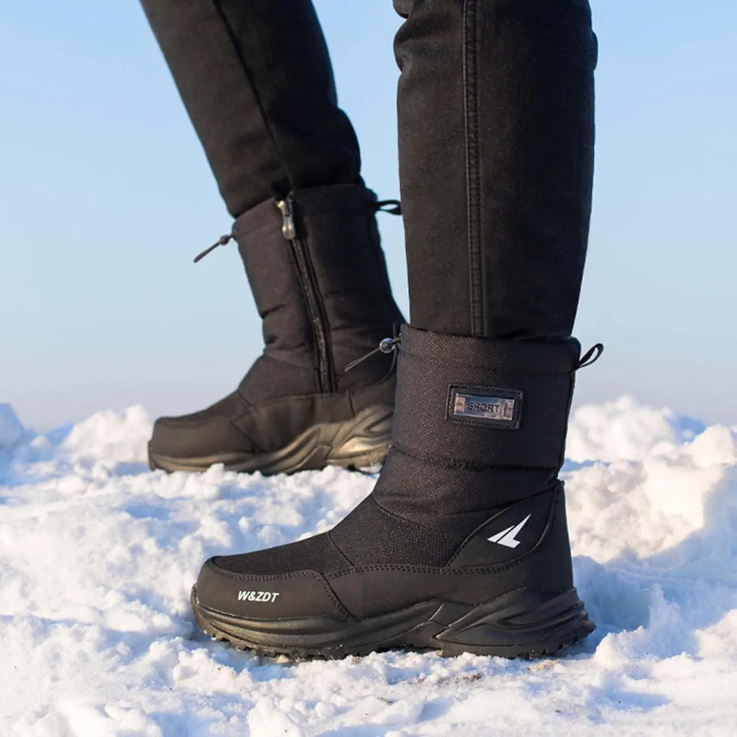 Mens Work Boots Slip On Hiking Sneakers Warm Fur Lined Women Workout Shoes Waterproof Winter Outdoor Botas Waterproof Non Slip Hike Grounded Footwear