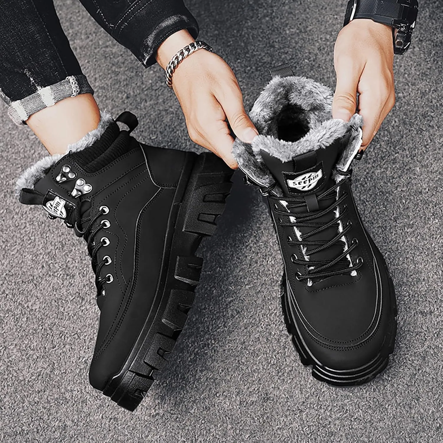 Men's Work Boots Wide Width Hiking Sneakers Warm Ankle Womens Safety Toe Shoes Slip Resistant Wide Outdoor Shoes Slip on Loafers Hike Grounded Footwear