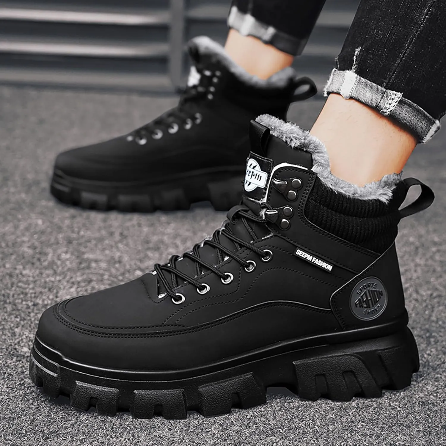 Men's Work Boots Wide Width Hiking Sneakers Warm Ankle Womens Safety Toe Shoes Slip Resistant Wide Outdoor Shoes Slip on Loafers Hike Grounded Footwear