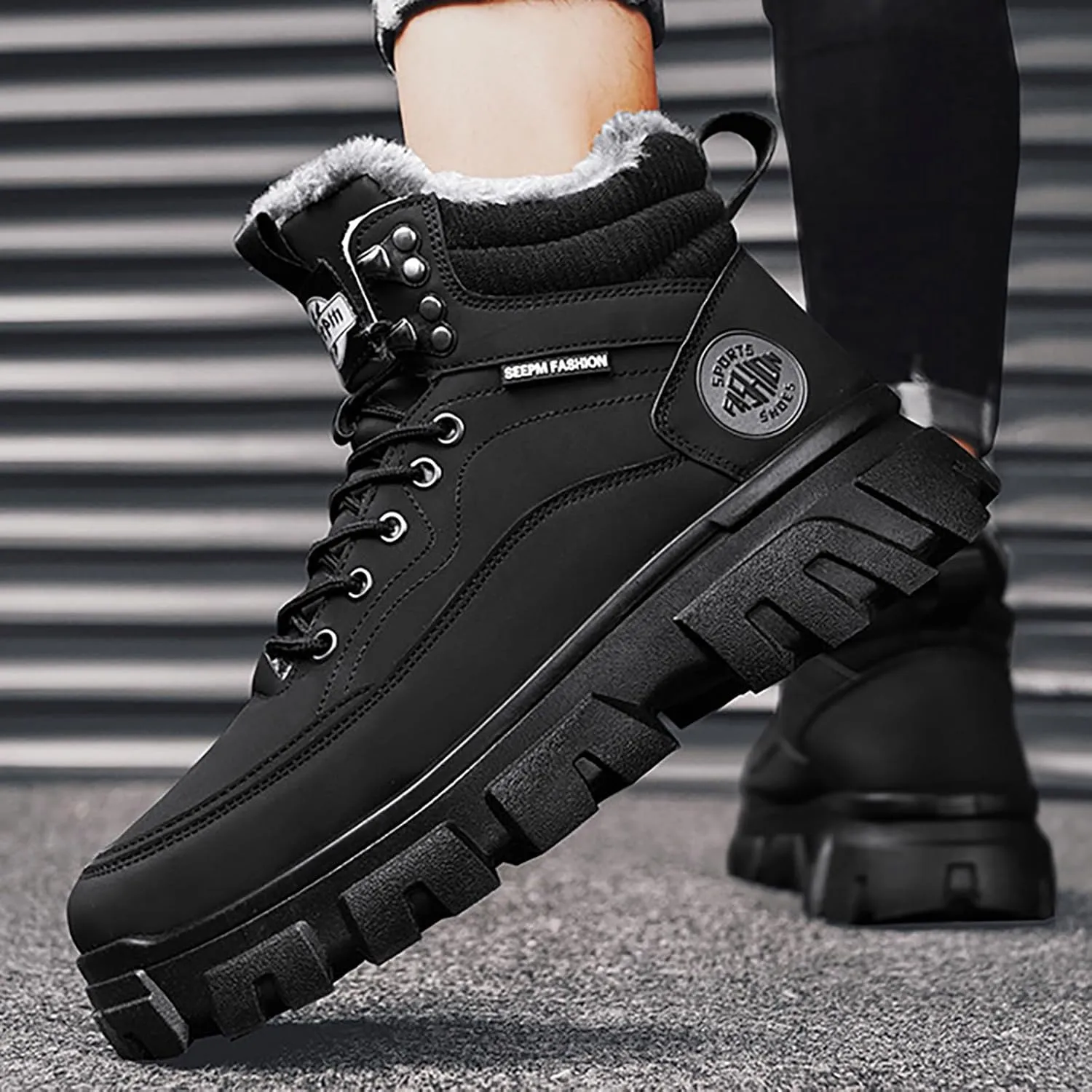 Men's Work Boots Wide Width Hiking Sneakers Warm Ankle Womens Safety Toe Shoes Slip Resistant Wide Outdoor Shoes Slip on Loafers Hike Grounded Footwear