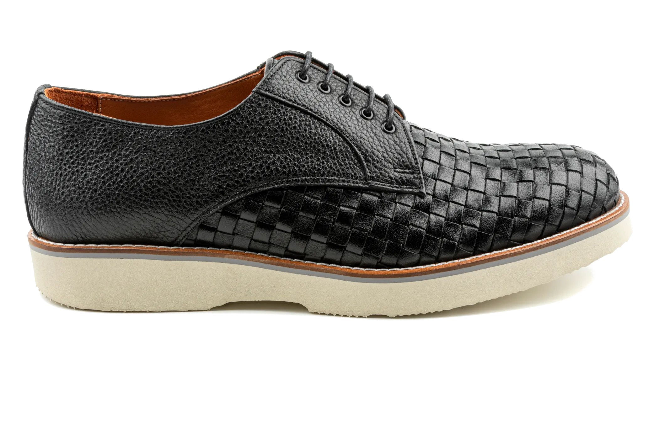Moe Men's Woven Derby Sneaker, Mix of Top Grain Anilin & Braided Leather, Best Dress Sneakers with EVA Sole and Heels,Black