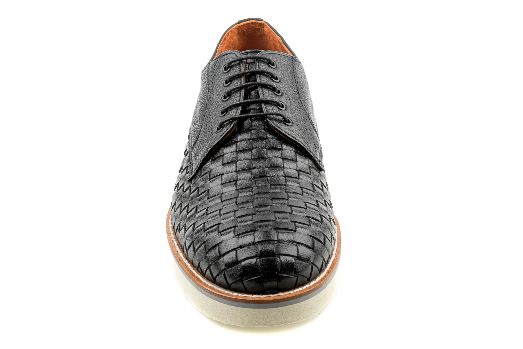 Moe Men's Woven Derby Sneaker, Mix of Top Grain Anilin & Braided Leather, Best Dress Sneakers with EVA Sole and Heels,Black