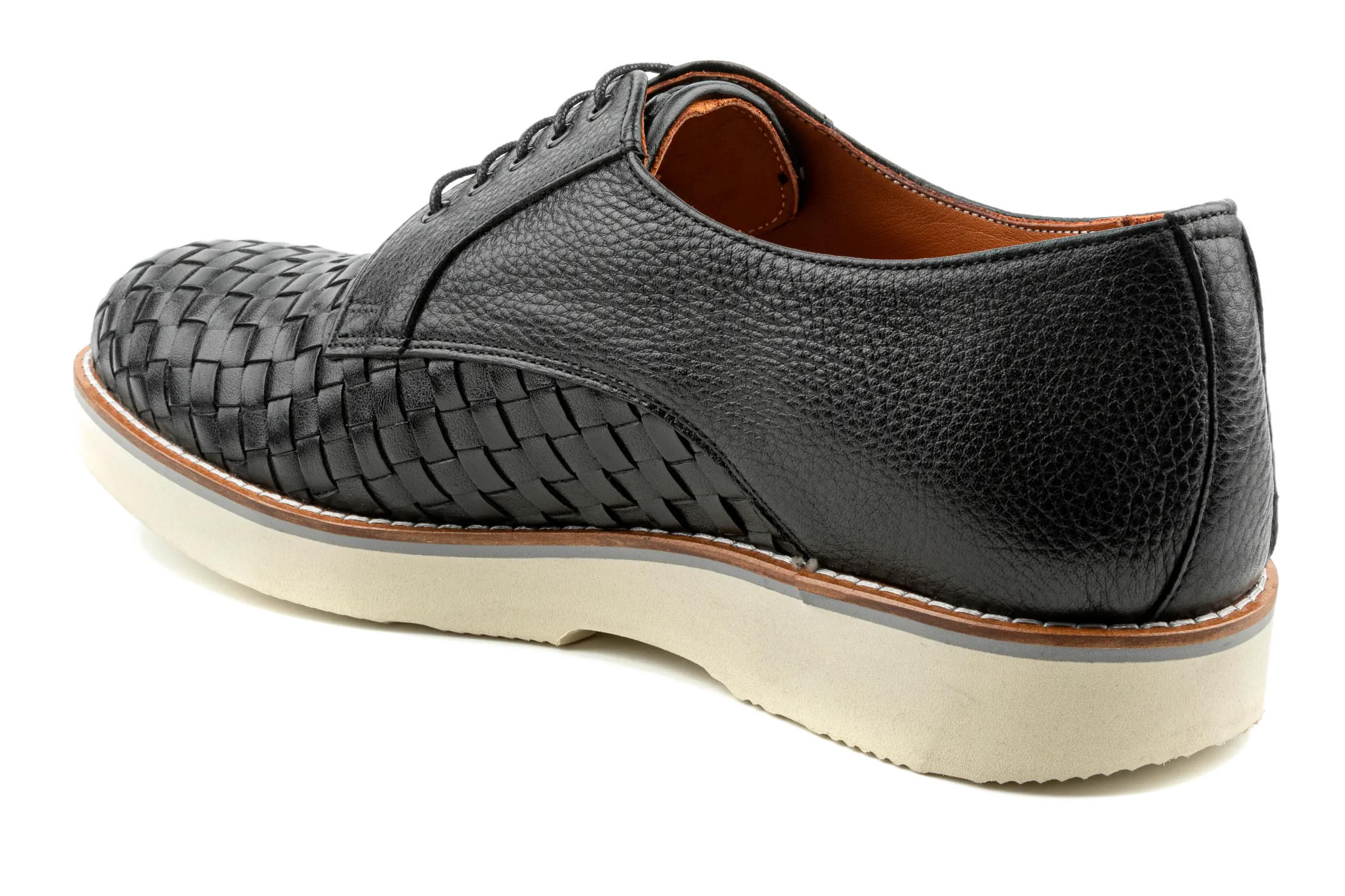 Moe Men's Woven Derby Sneaker, Mix of Top Grain Anilin & Braided Leather, Best Dress Sneakers with EVA Sole and Heels,Black