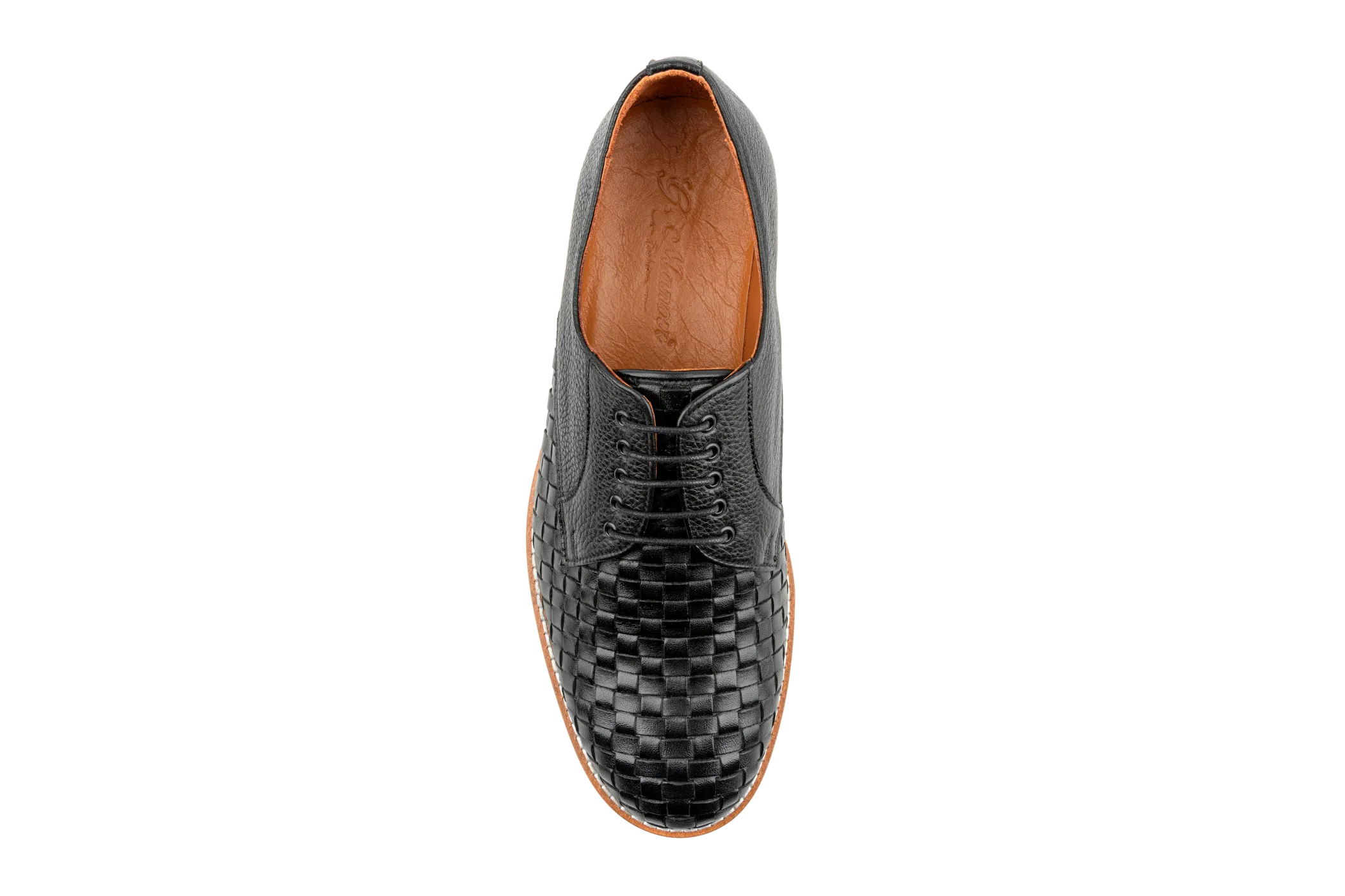Moe Men's Woven Derby Sneaker, Mix of Top Grain Anilin & Braided Leather, Best Dress Sneakers with EVA Sole and Heels,Black