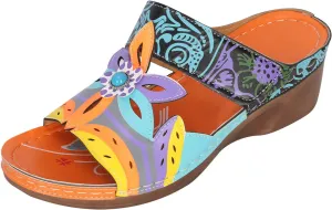 oiangi Womens Sandals 2023 Summer Wedge Orthopedic Sandals with Arch Support Comfy Slip on Flower Hollow Peep Toe Platform Slippers Boho Beach Shoes