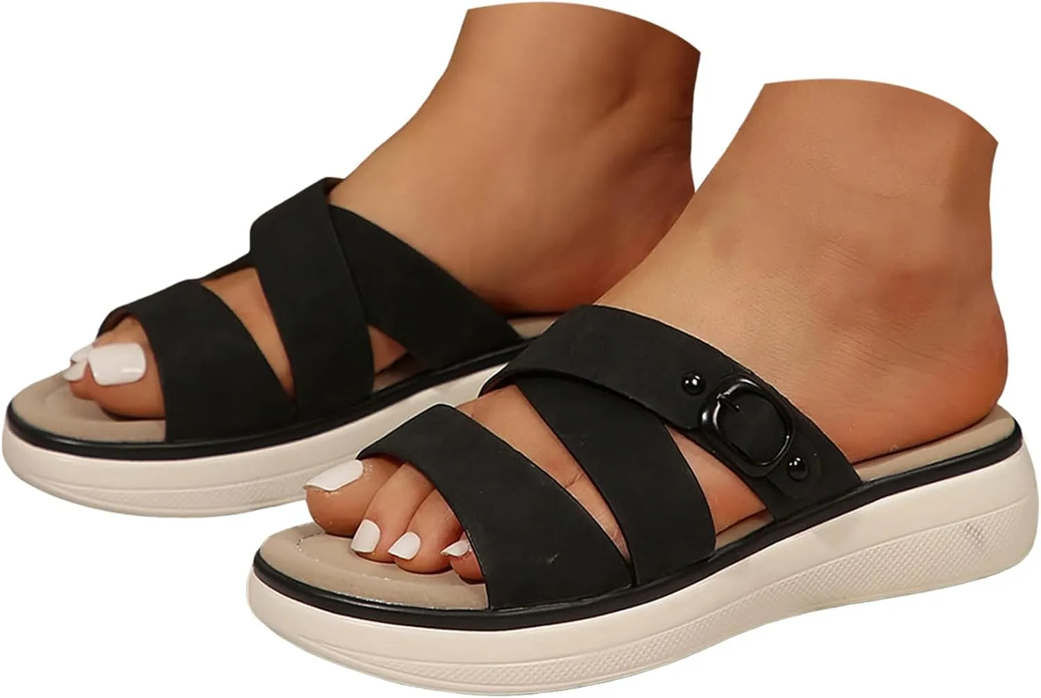 Open Toe Sandals For Women Cute Women'S Dress Shoes Strappy Summer Strappy Sandals Sand Beach Platform Slides