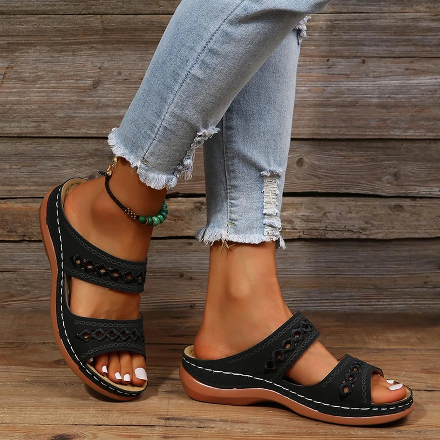 Ortho Flip Flops for Women with Arch Support Womens Orthopedic Flip Flops Sexy Beach Sandals for Women Dressy Summer Ladies Black Wedge Sandals T Strap Walking Shoes for Women Black Sandal Heels