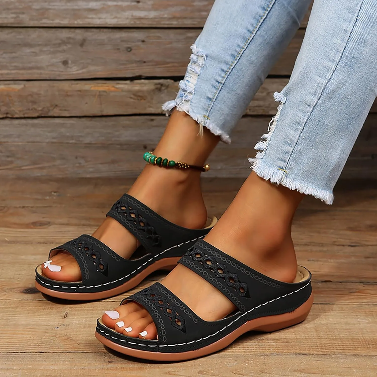 Ortho Flip Flops for Women with Arch Support Womens Orthopedic Flip Flops Sexy Beach Sandals for Women Dressy Summer Ladies Black Wedge Sandals T Strap Walking Shoes for Women Black Sandal Heels