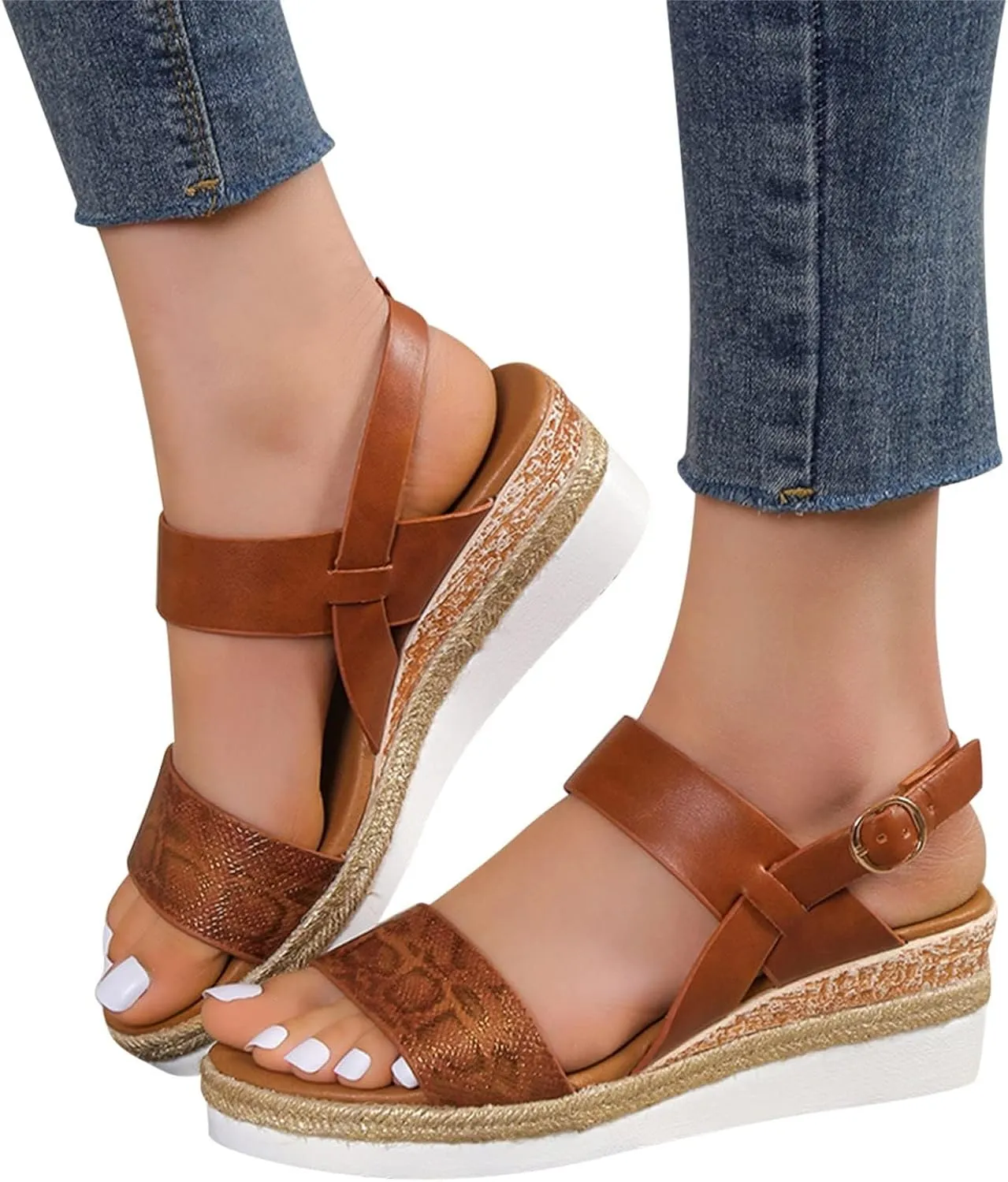 Orthopedic Sandals for Women 2025 Wedges Heels for Women Casual Slip on Sandals Beach Dress Comfortable Platform Sandal Espadrille Raffia Sole Outdoor Platform Sandal 2025