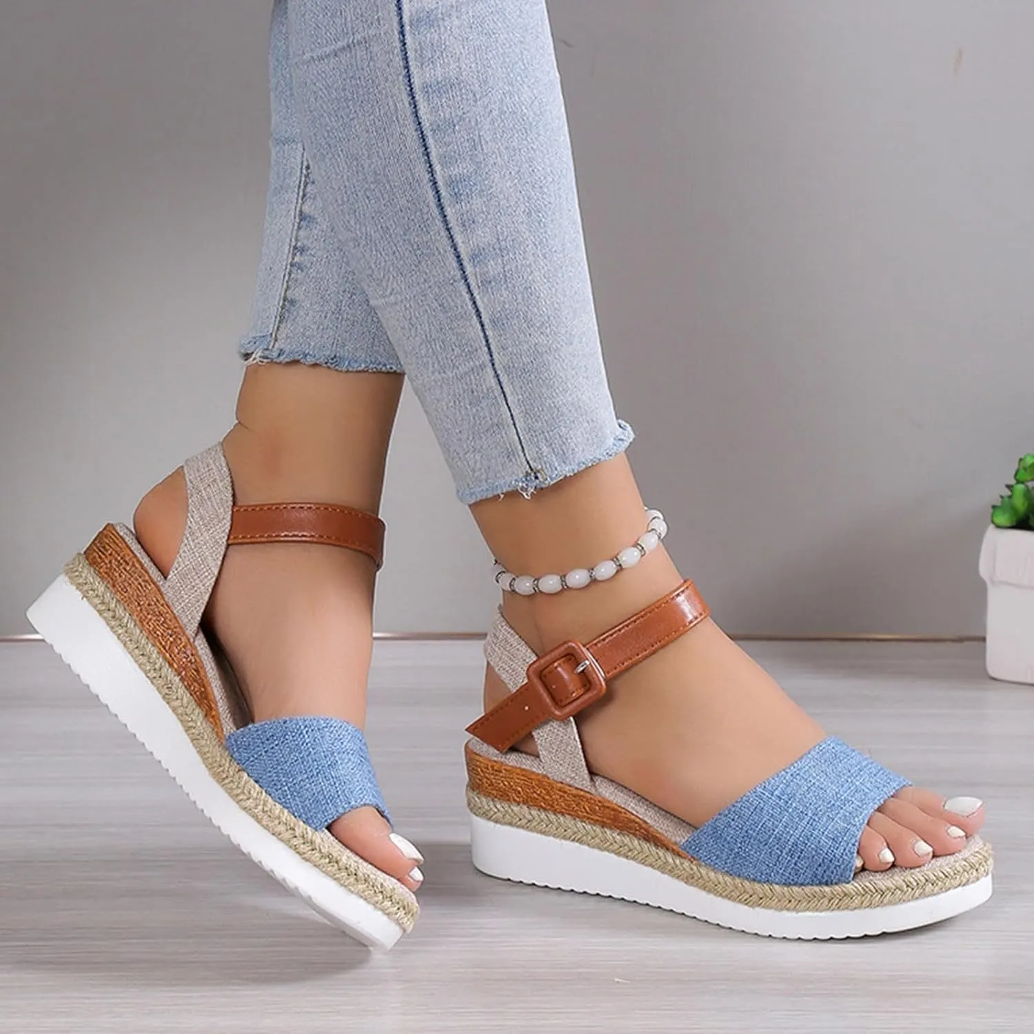 Orthopedic Sandals for Women Platform Wedge Sandals Walking Slippers with Arch Support Sandal Open Toe Ankle Strap Sandal Beach Casual Slip on Shoes Beach Dress Comfortable Outdoor Shoes 2025