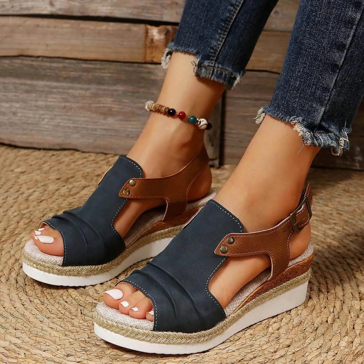 Orthopedic Wedge Sandals for Women Dressy Summer Casual Strappy Low Wedges Sandals Open Toe Strap Platform Ankle Sandals Walking Strappy Slip on Sandals Comfortable Outdoor Shoes