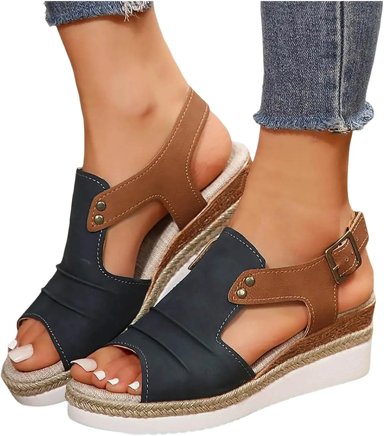 Orthopedic Wedge Sandals for Women Dressy Summer Casual Strappy Low Wedges Sandals Open Toe Strap Platform Ankle Sandals Walking Strappy Slip on Sandals Comfortable Outdoor Shoes