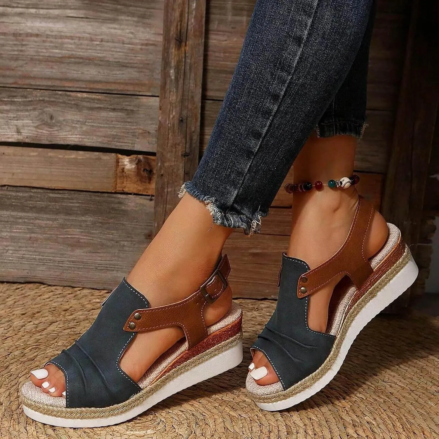 Orthopedic Wedge Sandals for Women Dressy Summer Casual Strappy Low Wedges Sandals Open Toe Strap Platform Ankle Sandals Walking Strappy Slip on Sandals Comfortable Outdoor Shoes