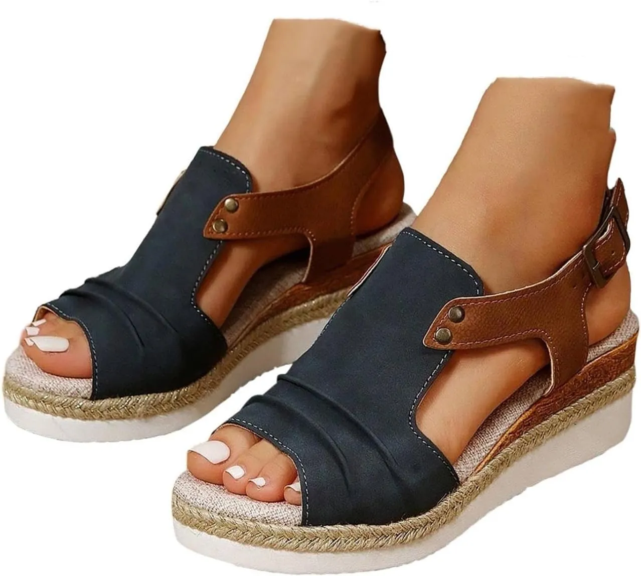 Orthopedic Wedge Sandals for Women Dressy Summer Casual Strappy Low Wedges Sandals Open Toe Strap Platform Ankle Sandals Walking Strappy Slip on Sandals Comfortable Outdoor Shoes