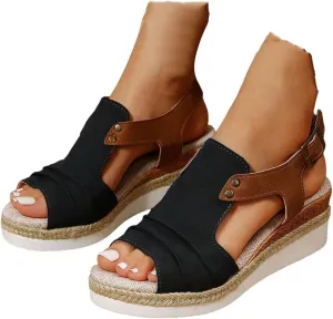 Orthopedic Wedge Sandals for Women Dressy Summer Casual Strappy Low Wedges Sandals Open Toe Strap Platform Ankle Sandals Walking Strappy Slip on Sandals Comfortable Outdoor Shoes