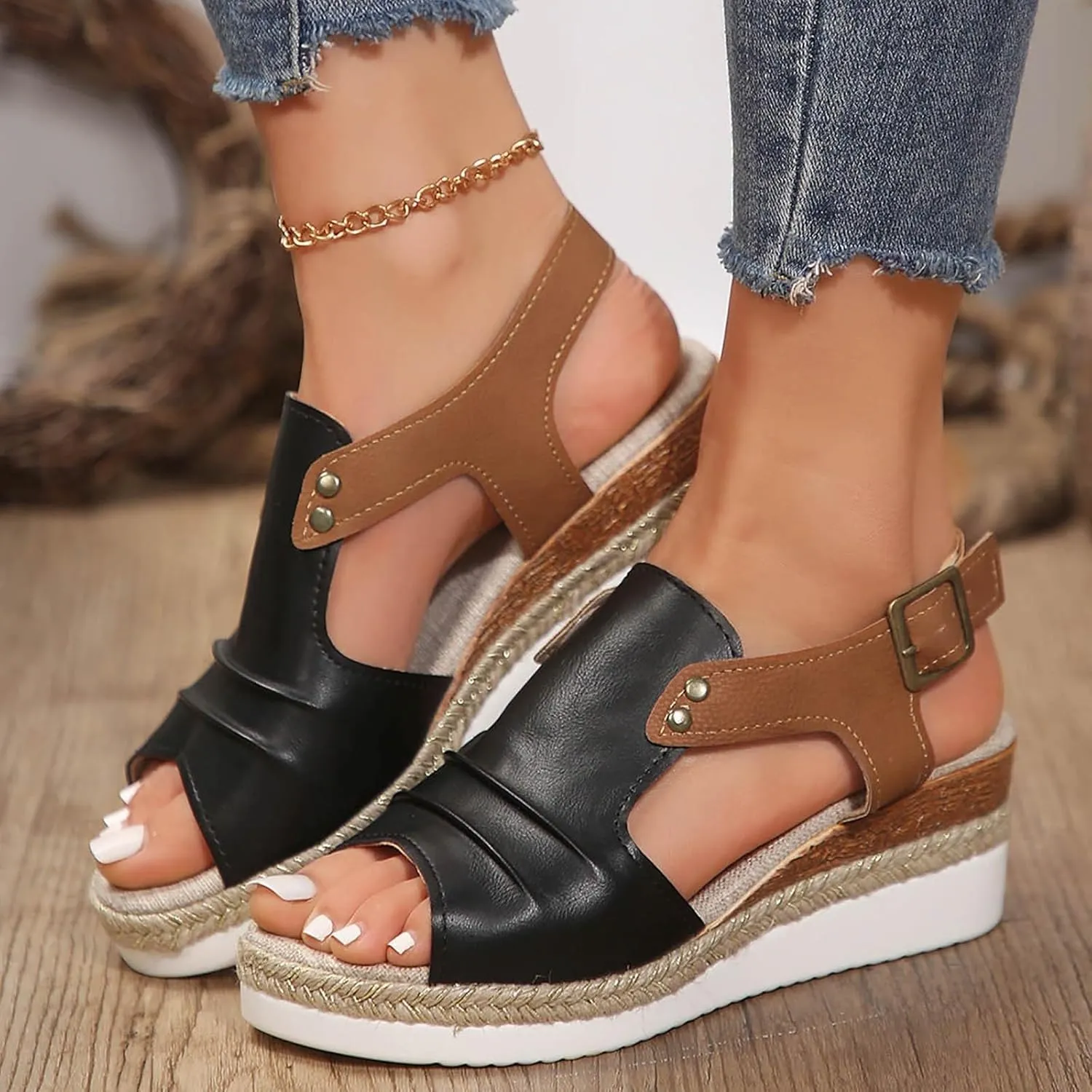 Orthopedic Wedge Sandals for Women Dressy Summer Casual Strappy Low Wedges Sandals Open Toe Strap Platform Ankle Sandals Walking Strappy Slip on Sandals Comfortable Outdoor Shoes