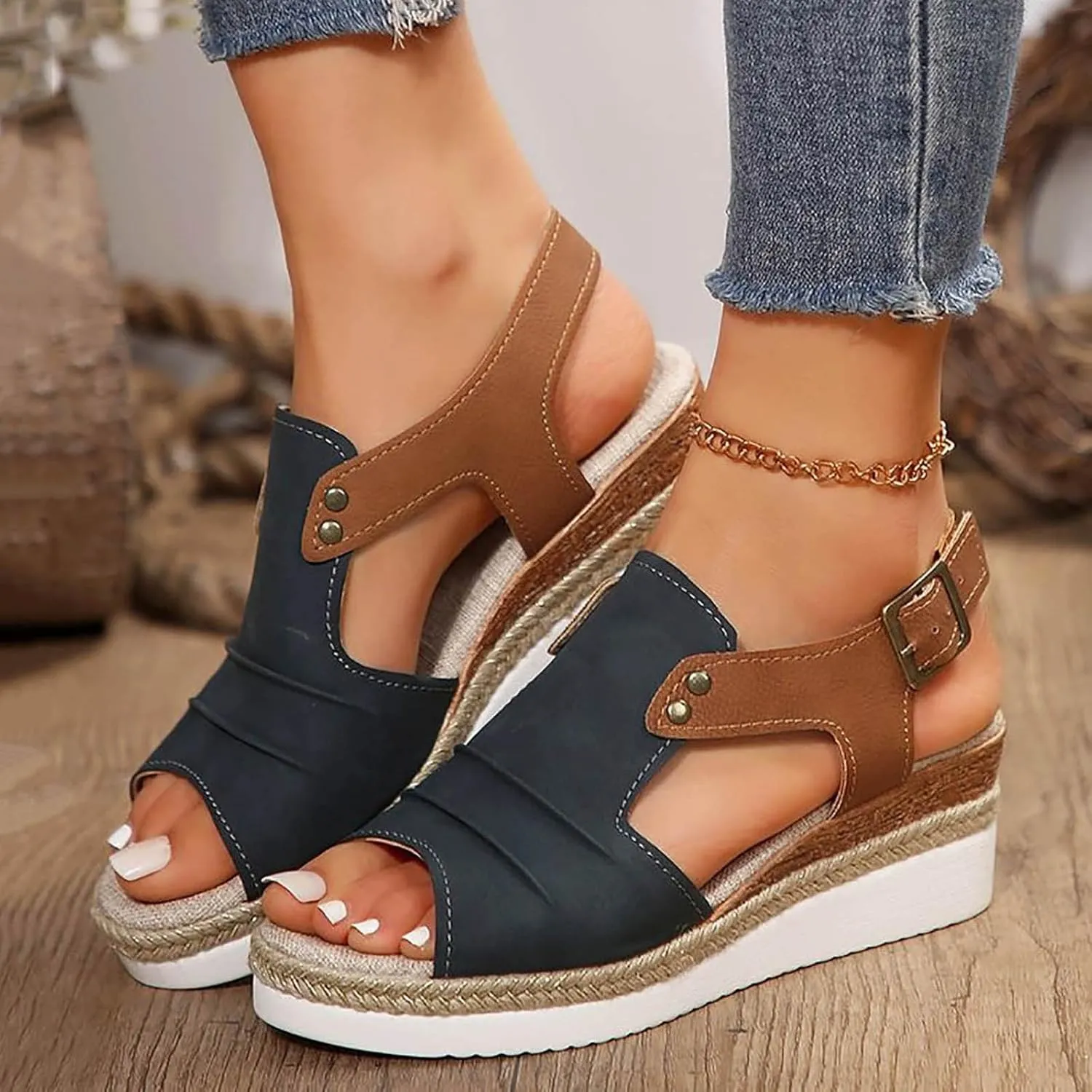 Orthopedic Wedge Sandals for Women Dressy Summer Casual Strappy Low Wedges Sandals Open Toe Strap Platform Ankle Sandals Walking Strappy Slip on Sandals Comfortable Outdoor Shoes