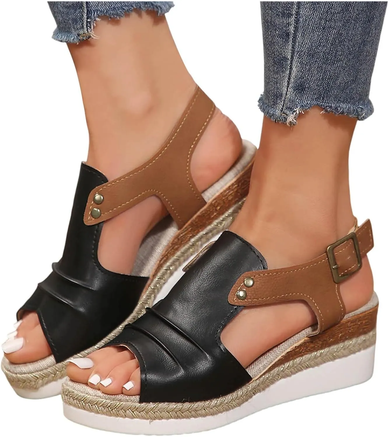 Orthopedic Wedge Sandals for Women Dressy Summer Casual Strappy Low Wedges Sandals Open Toe Strap Platform Ankle Sandals Walking Strappy Slip on Sandals Comfortable Outdoor Shoes