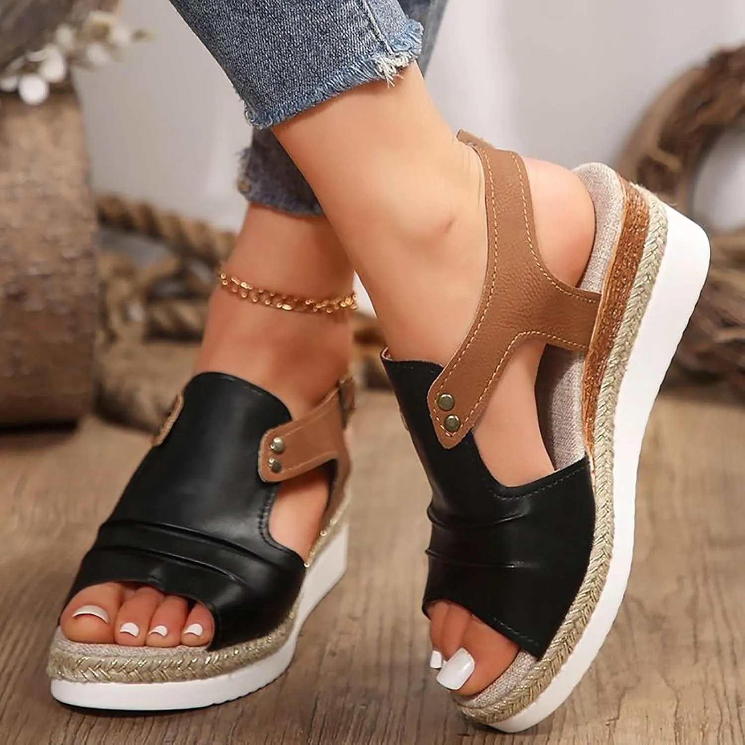 Orthopedic Wedge Sandals for Women Dressy Summer Casual Strappy Low Wedges Sandals Open Toe Strap Platform Ankle Sandals Walking Strappy Slip on Sandals Comfortable Outdoor Shoes
