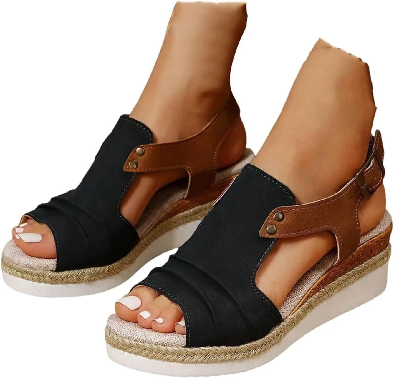 Orthopedic Wedge Sandals for Women Dressy Summer Casual Strappy Low Wedges Sandals Open Toe Strap Platform Ankle Sandals Walking Strappy Slip on Sandals Comfortable Outdoor Shoes