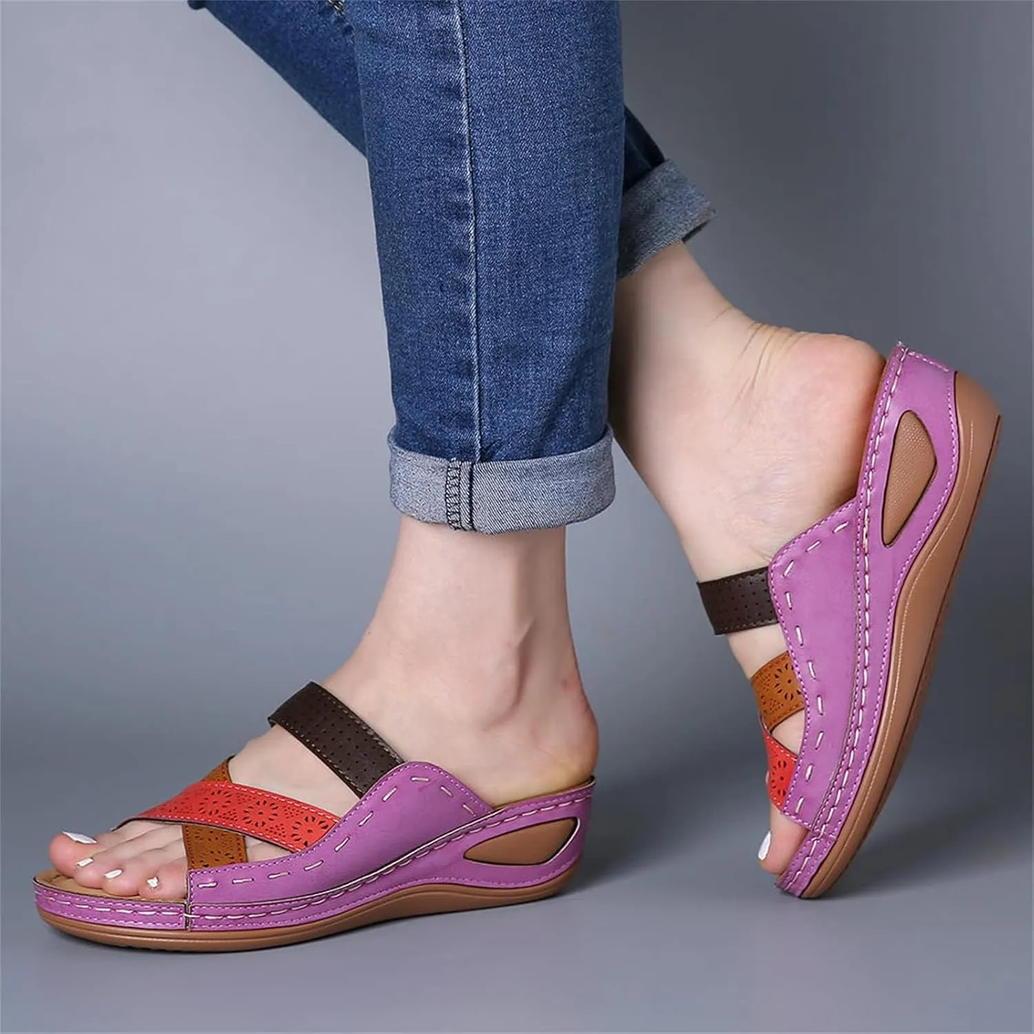 Orthopedic Wedge Sandals for Women Wide Width Summer Platforms Sandals Shoes Summer Dressy Open Toe Ankle Strap Platform Sandal Casual Flip Flops Slippers Comfortable Casual Low Wedges Sandal 2025