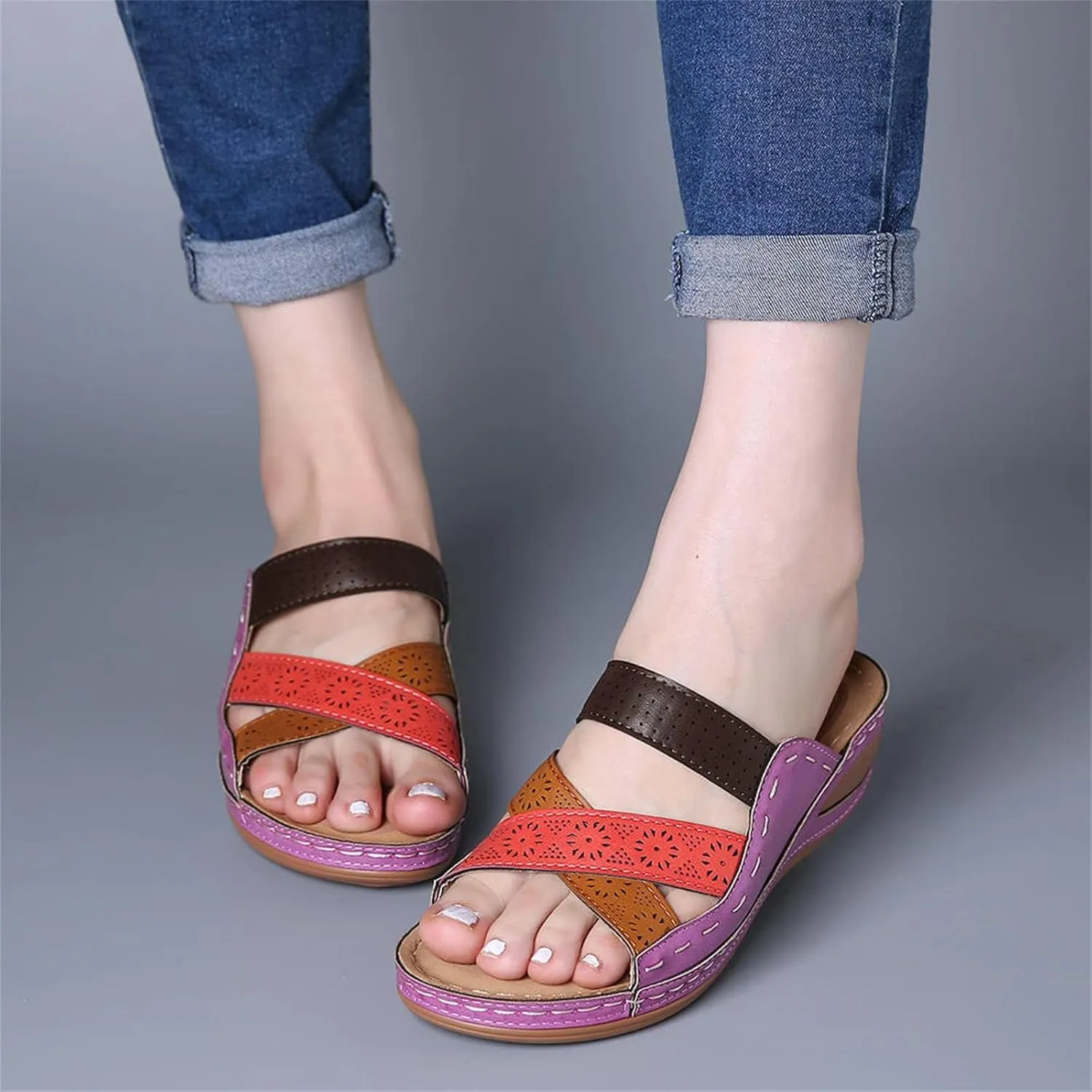 Orthopedic Wedge Sandals for Women Wide Width Summer Platforms Sandals Shoes Summer Dressy Open Toe Ankle Strap Platform Sandal Casual Flip Flops Slippers Comfortable Casual Low Wedges Sandal 2025