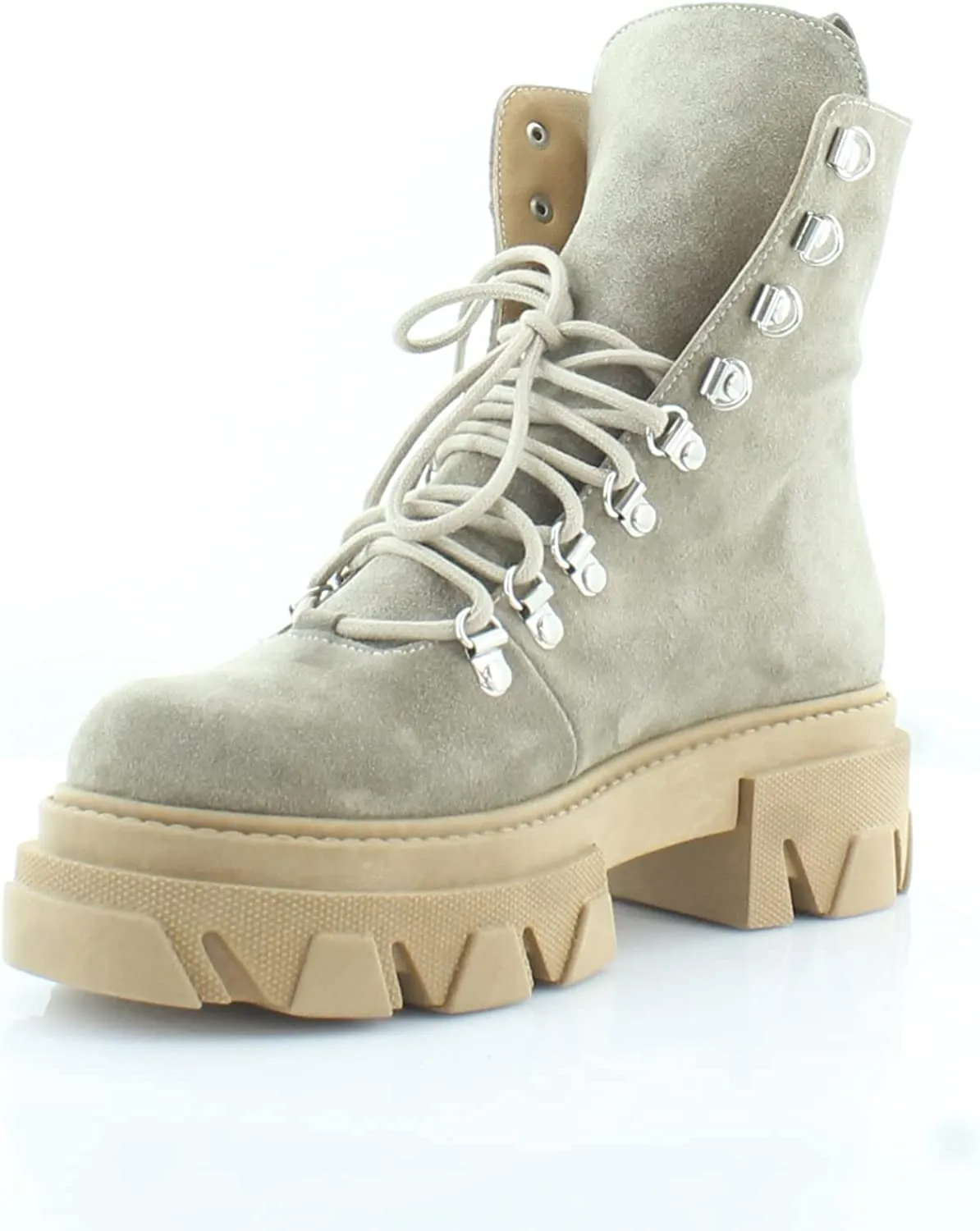 Sam Edelman Danika Deep Taupe Suede Lace Up Chunky Heel Rounded Toe Boots