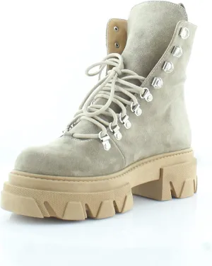 Sam Edelman Danika Deep Taupe Suede Lace Up Chunky Heel Rounded Toe Boots