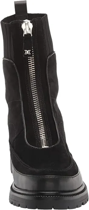 Sam Edelman Leone Black Chunky Block Heel Closed Toe Zipper Combat Ankle Boots