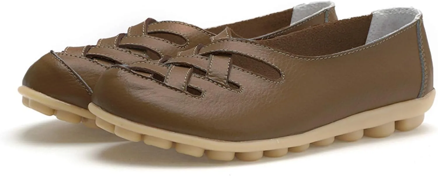 Sandals for Women 2025 Breathable Leather Loafers Hollow Soft-Soled Wedges Comfortable Cowhide Leather Shoes