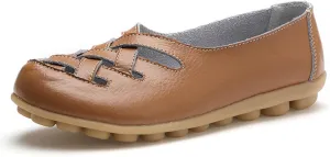 Sandals for Women 2025 Breathable Leather Loafers Hollow Soft-Soled Wedges Comfortable Cowhide Leather Shoes