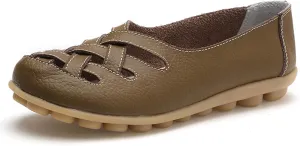 Sandals for Women 2025 Breathable Leather Loafers Hollow Soft-Soled Wedges Comfortable Cowhide Leather Shoes