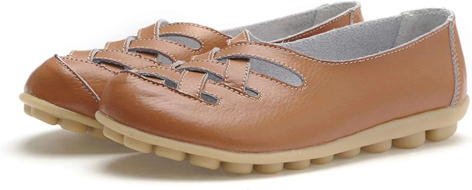 Sandals for Women 2025 Breathable Leather Loafers Hollow Soft-Soled Wedges Comfortable Cowhide Leather Shoes