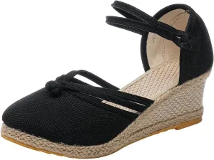 Sandals for Women Dressy Summer Espadrille Wedge Sandals Closed Toe Platform Lace Up Ankle Strap Comfortable Casual Shoes Outdoor Leisure Womens Sandal
