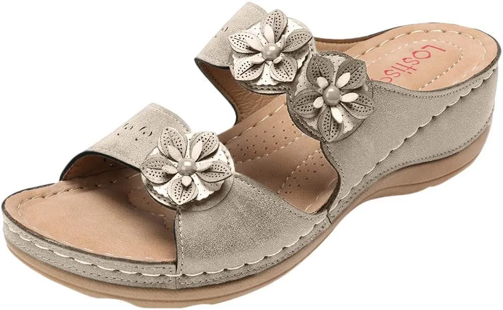 Sandals for Women Platform,Women's Floral Summer Sandals Casual Comfortable Flip Flops Beach Shoes T-Strap Thong Flat Sandals